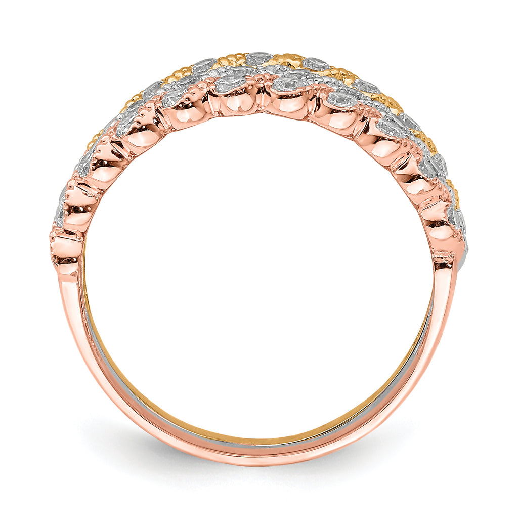 10K Tri-color Set of Three Stackable CZ Rings