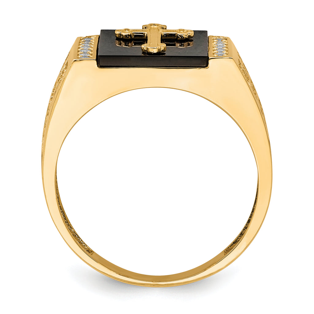 10K CZ and Onyx Cross Men'S Ring