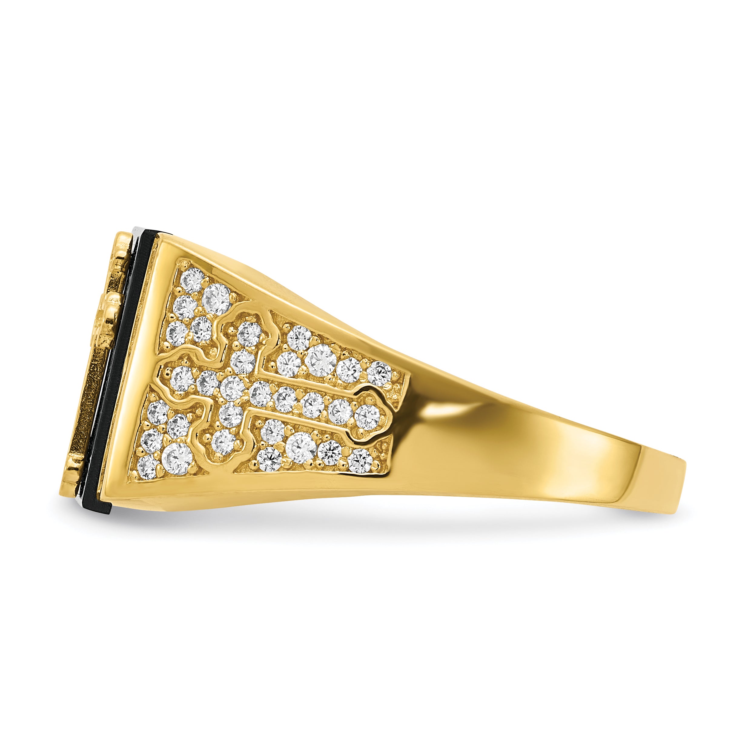10K CZ and Onyx Cross Men'S Ring - 10
