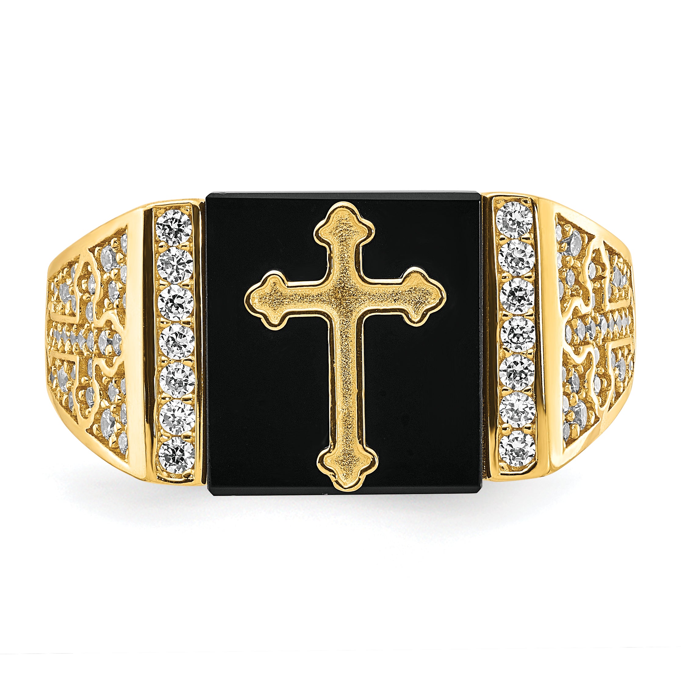 10K CZ and Onyx Cross Men'S Ring - 10