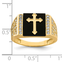 10K CZ and Onyx Cross Men'S Ring - 10