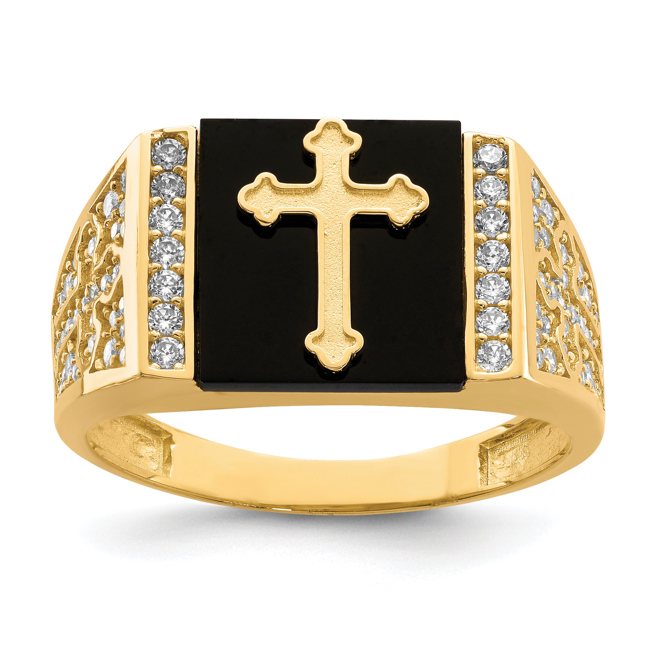 10K CZ and Onyx Cross Men'S Ring Main image