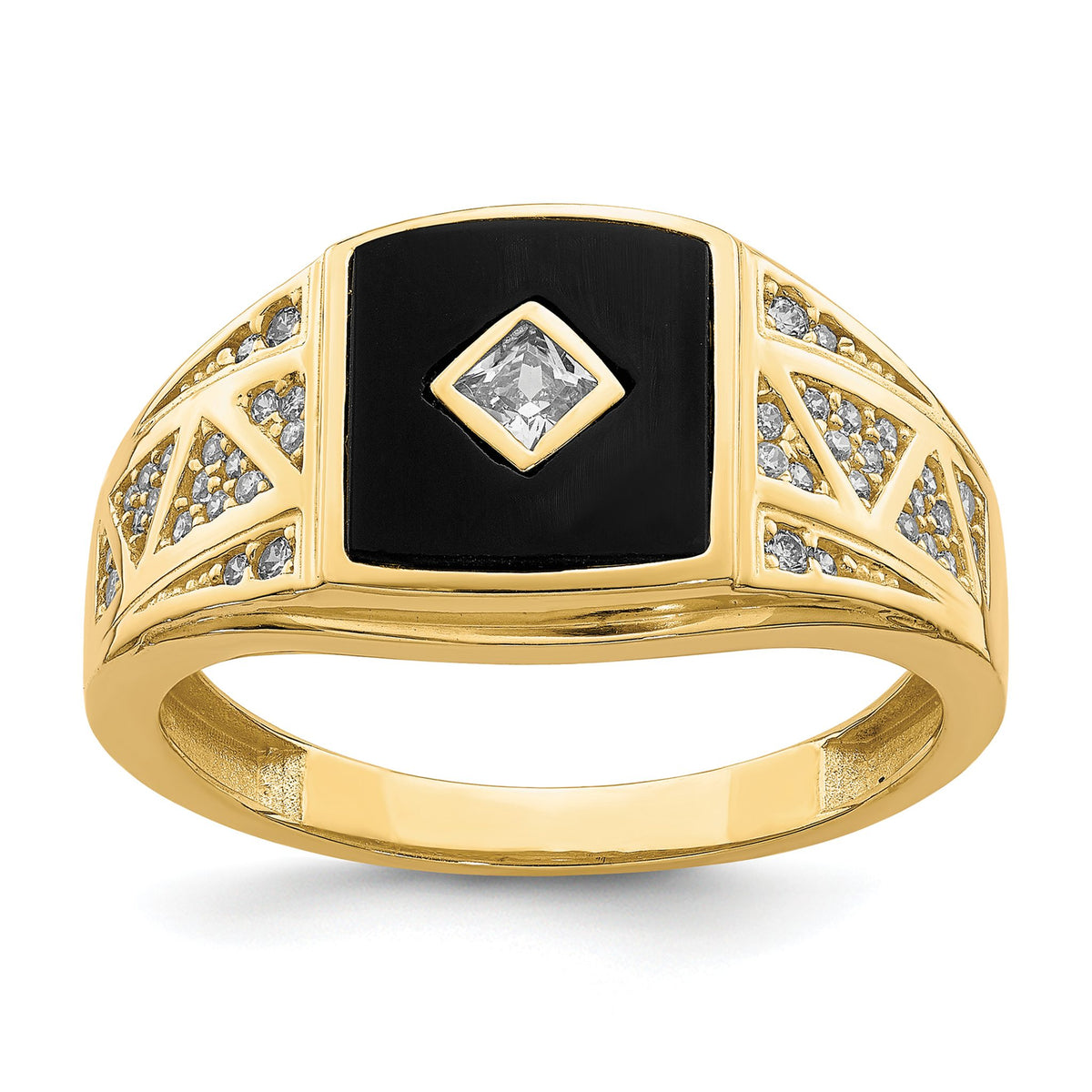 Men's Ib Goodman Cubic Zirconia & Onyx Ring in 10K Yellow Gold, Size 10 - Sophia Jewelers Main image