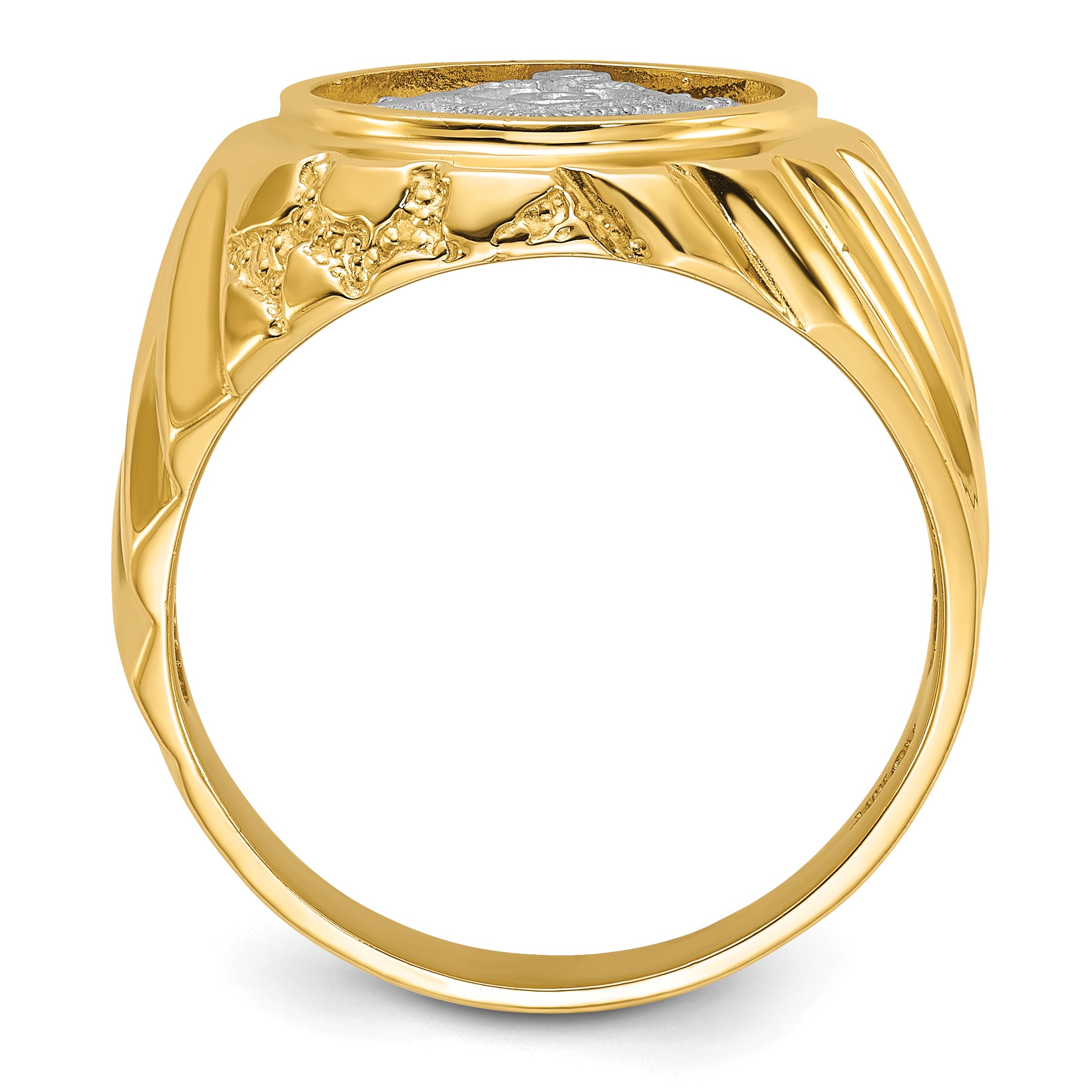 10k Two-tone Men's Polished and Textured Masonic Ring - 10.5