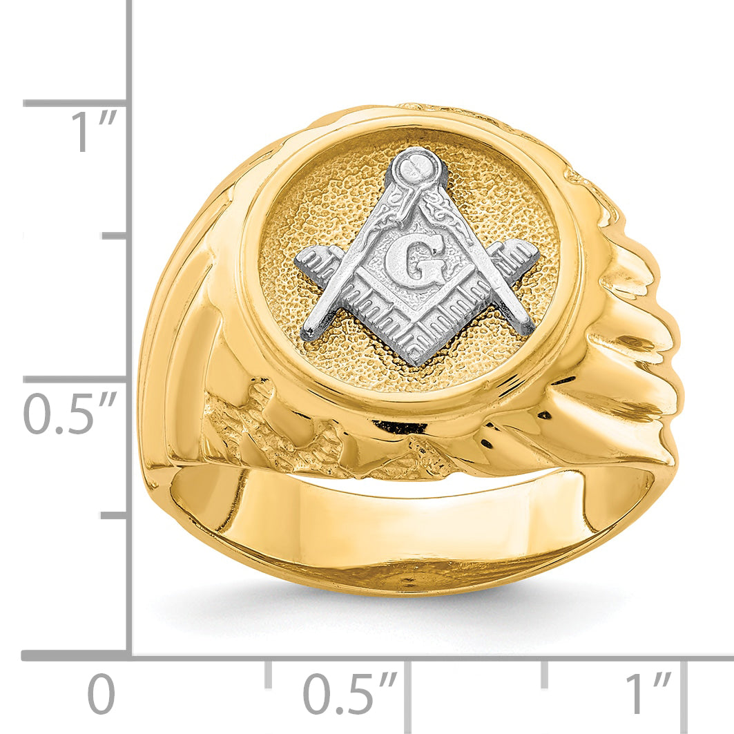 10k Two-tone Men's Polished and Textured Masonic Ring - 10.5