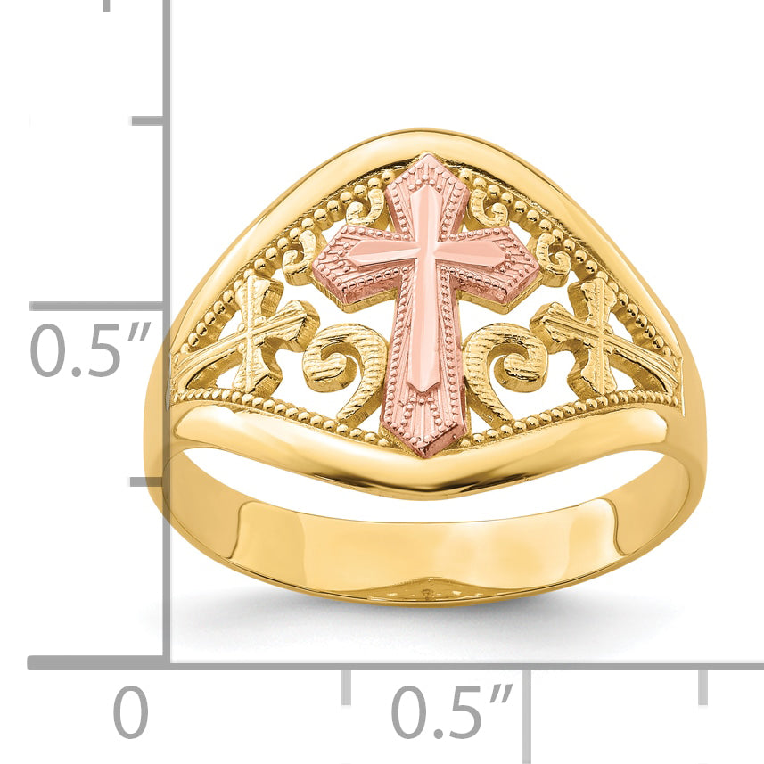 10K Two-Tone Cross Ring