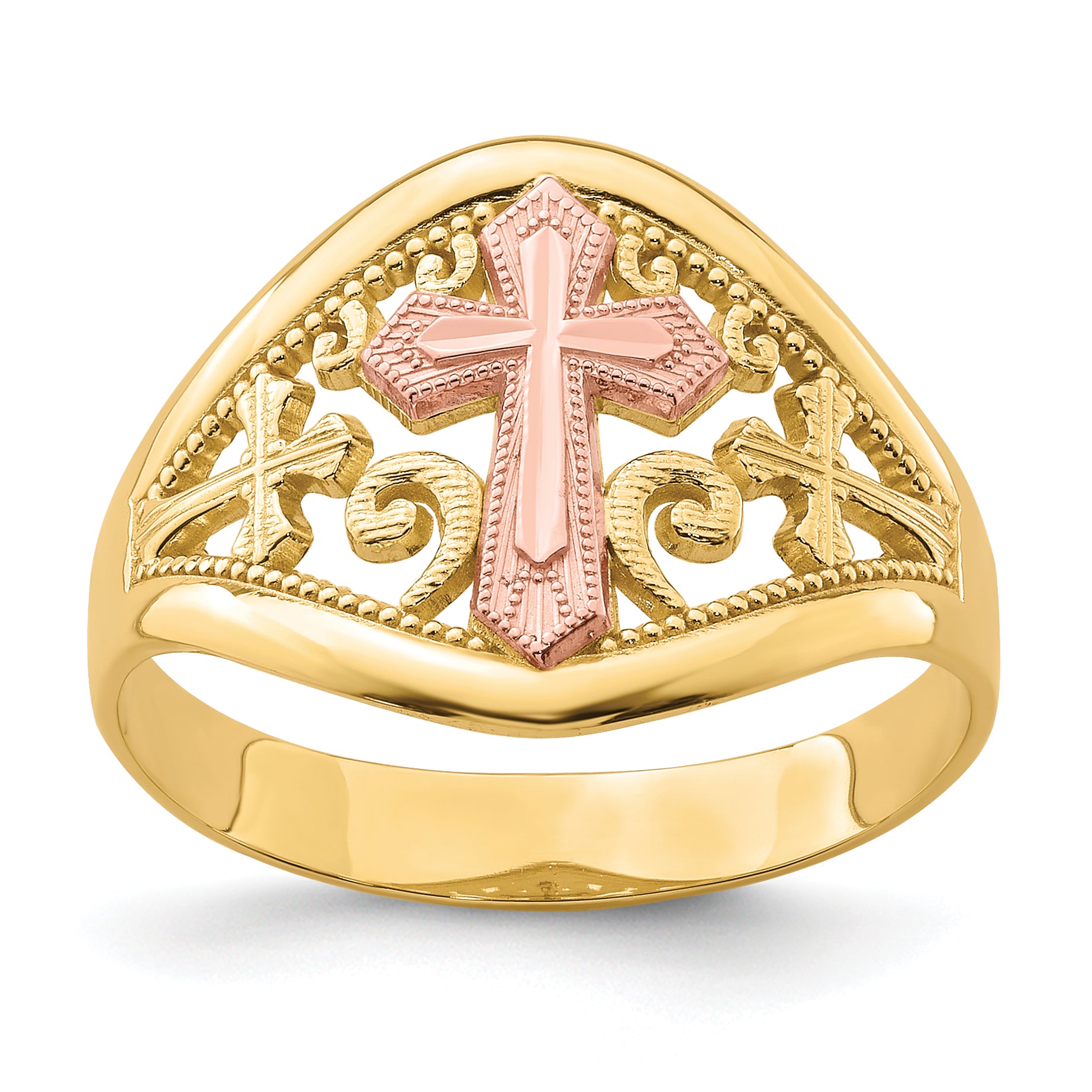 10K Two-Tone Cross Ring Main image