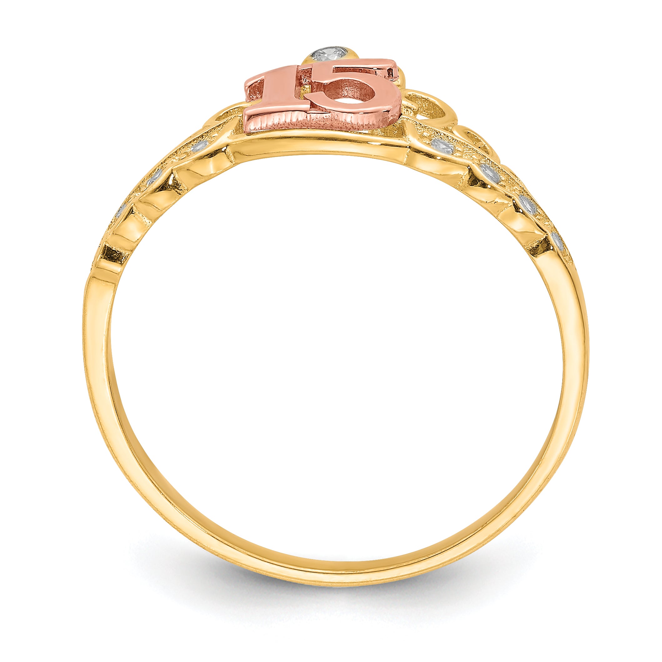 10K Two-Tone CZ 15 Crown Ring Secondary image