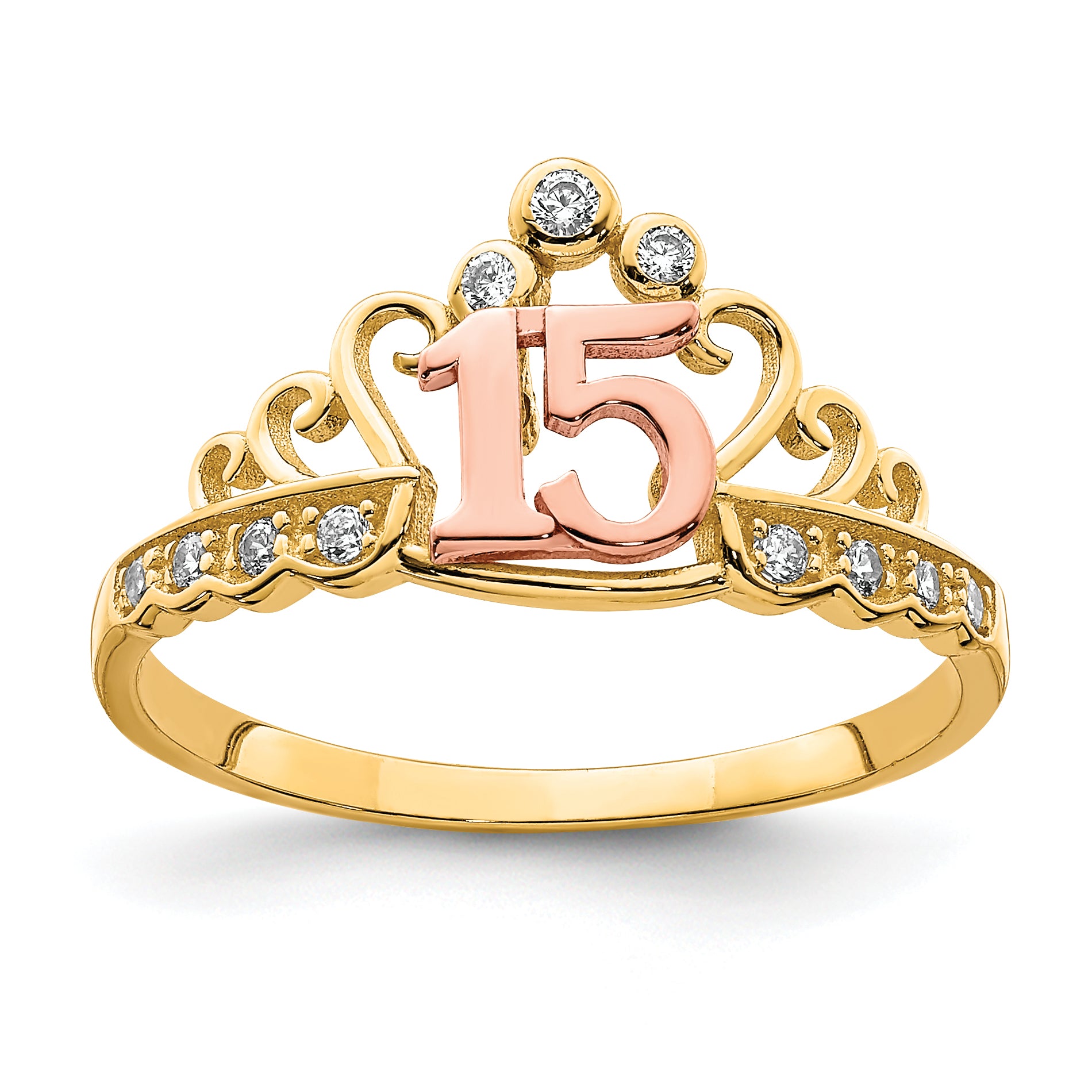 10K Two-Tone CZ 15 Crown Ring Main image