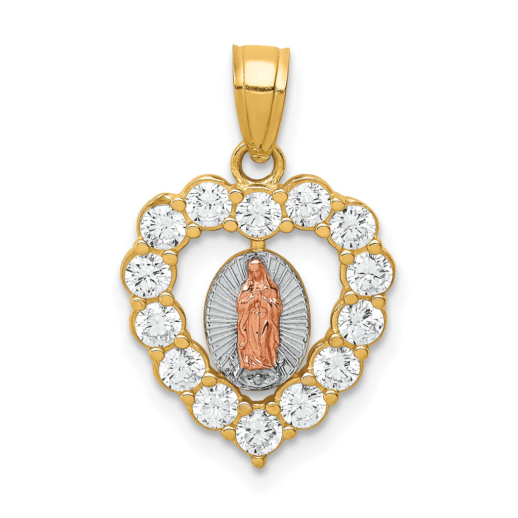10K Two-Tone W/White Rhodium CZ Guadalupe Heart Pendant