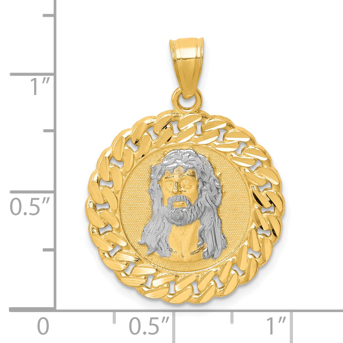 10K D/C w/Rhodium Jesus Face Pendant