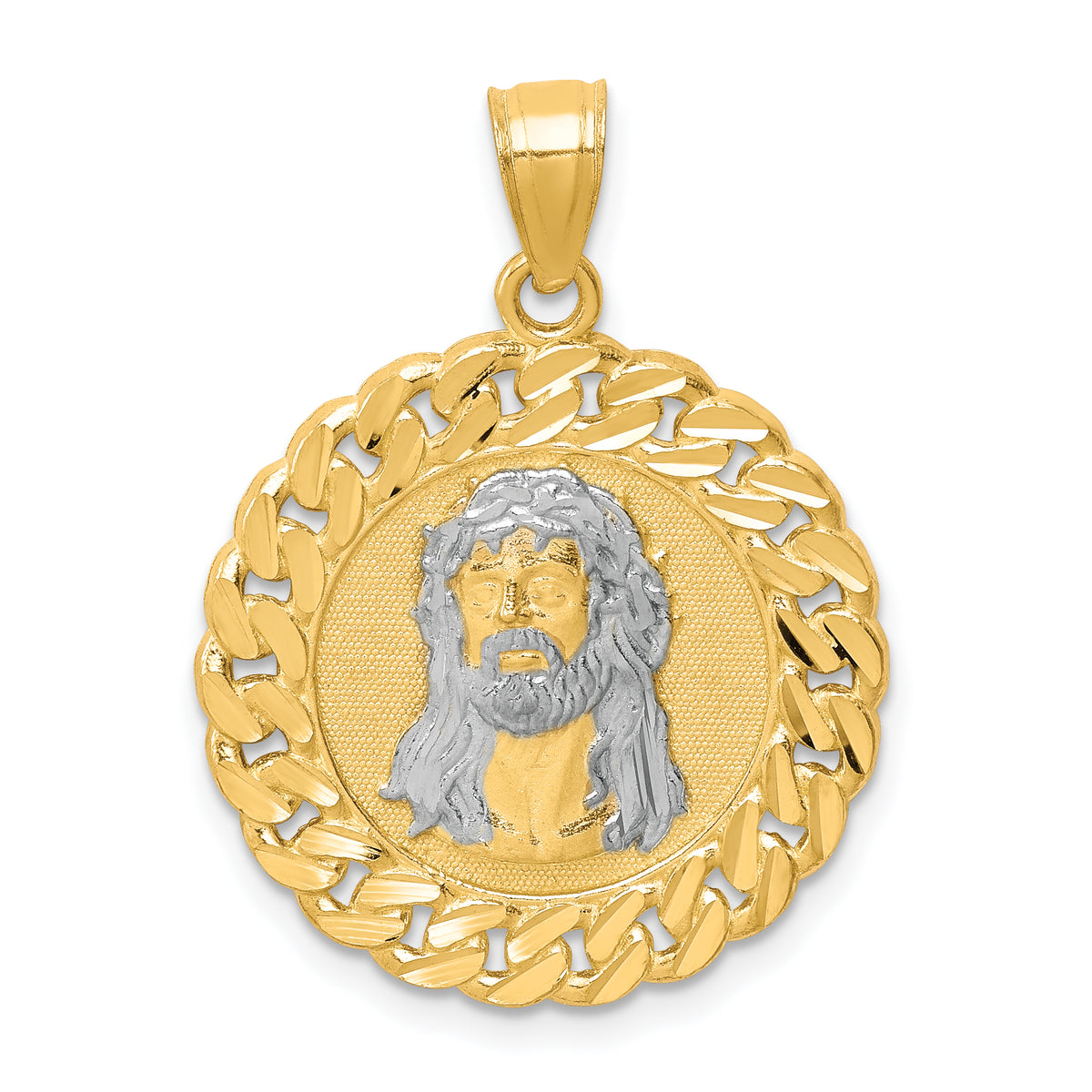 10K D/C w/Rhodium Jesus Face Pendant