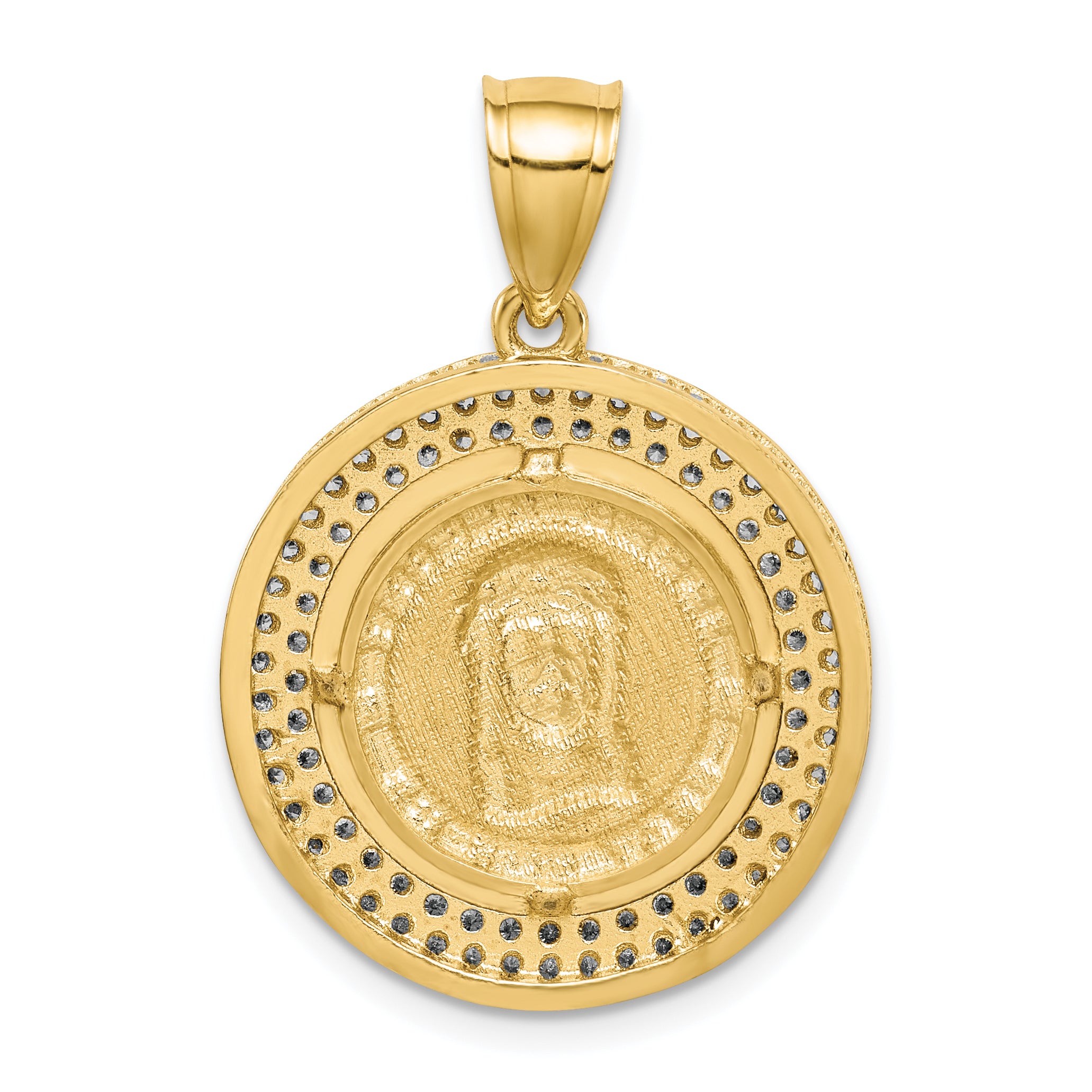 10K W/Rhodium CZ Channel Edge Pave Jesus Face Pendant