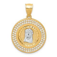 10K W/Rhodium CZ Channel Edge Pave Jesus Face Pendant