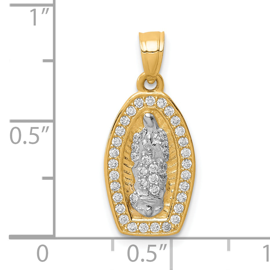 10K w/Rhodium CZ Pave Lady of Guadalupe Pendant