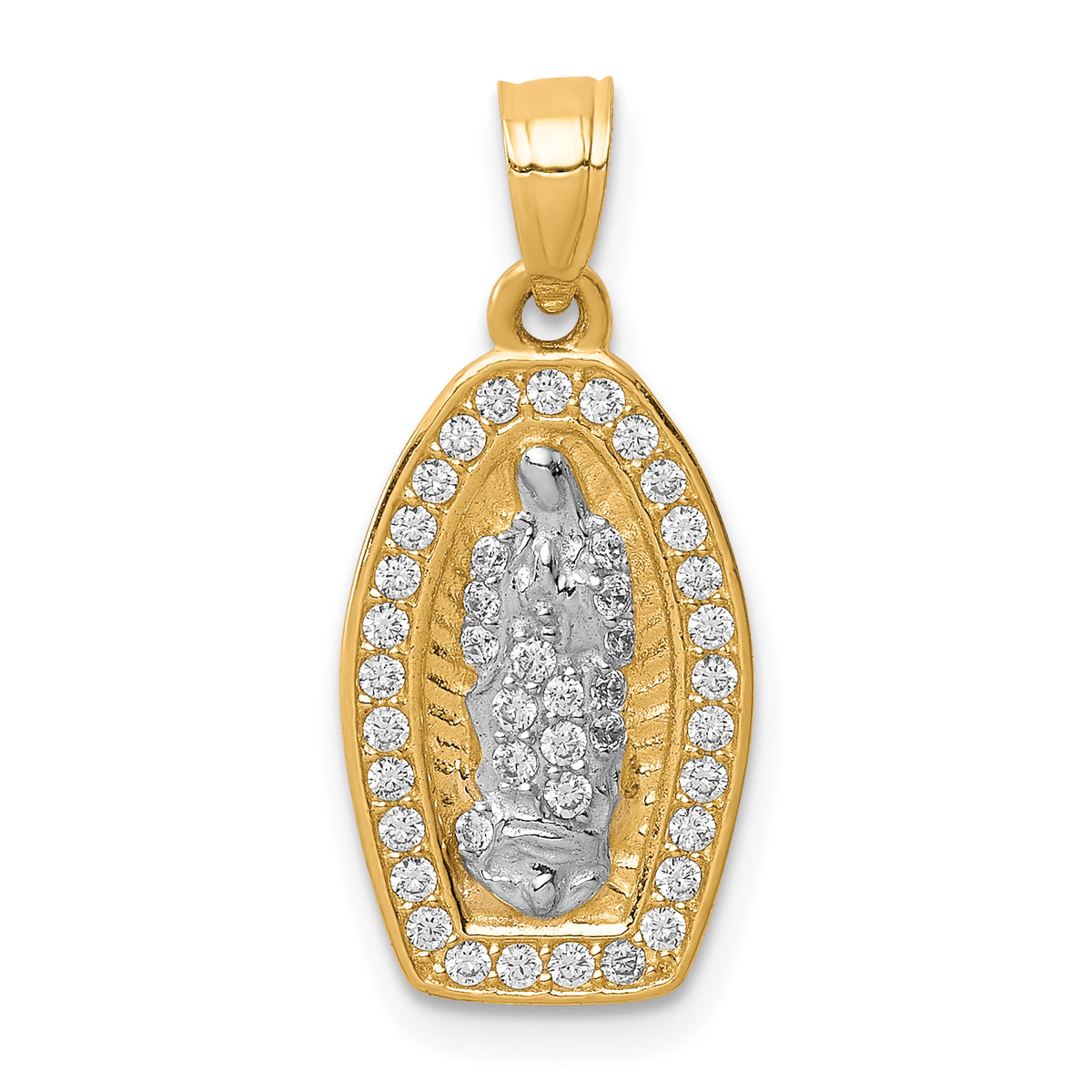 10K w/Rhodium CZ Pave Lady of Guadalupe Pendant