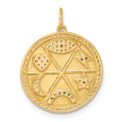 10K Polished Colorful CZ Good Luck Medallion Charm