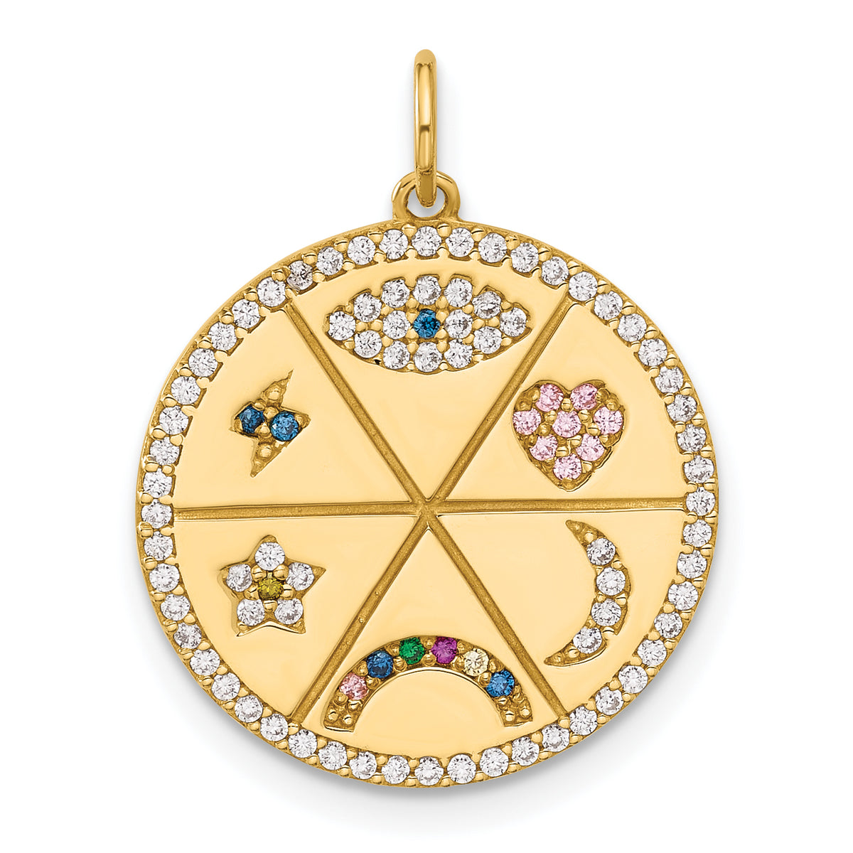 10K Polished Colorful CZ Good Luck Medallion Charm