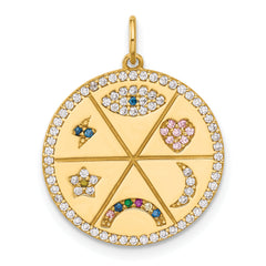 10K Polished Colorful CZ Good Luck Medallion Charm