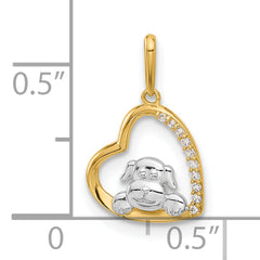 10K and White Rhodium CZ Dog In Heart Charm