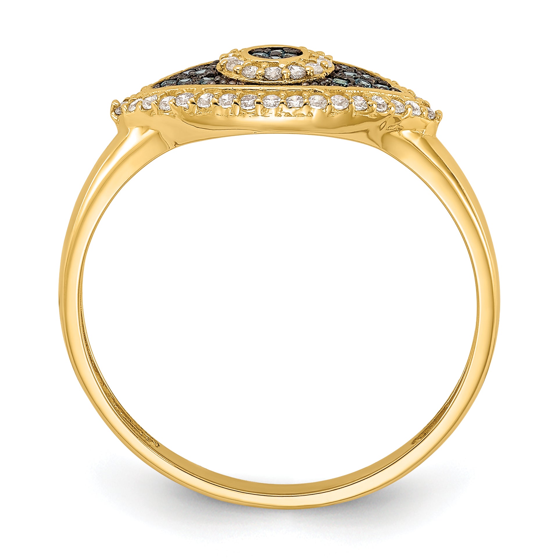 10K Polished Blue and White CZ Evil Eye Ring - 7
