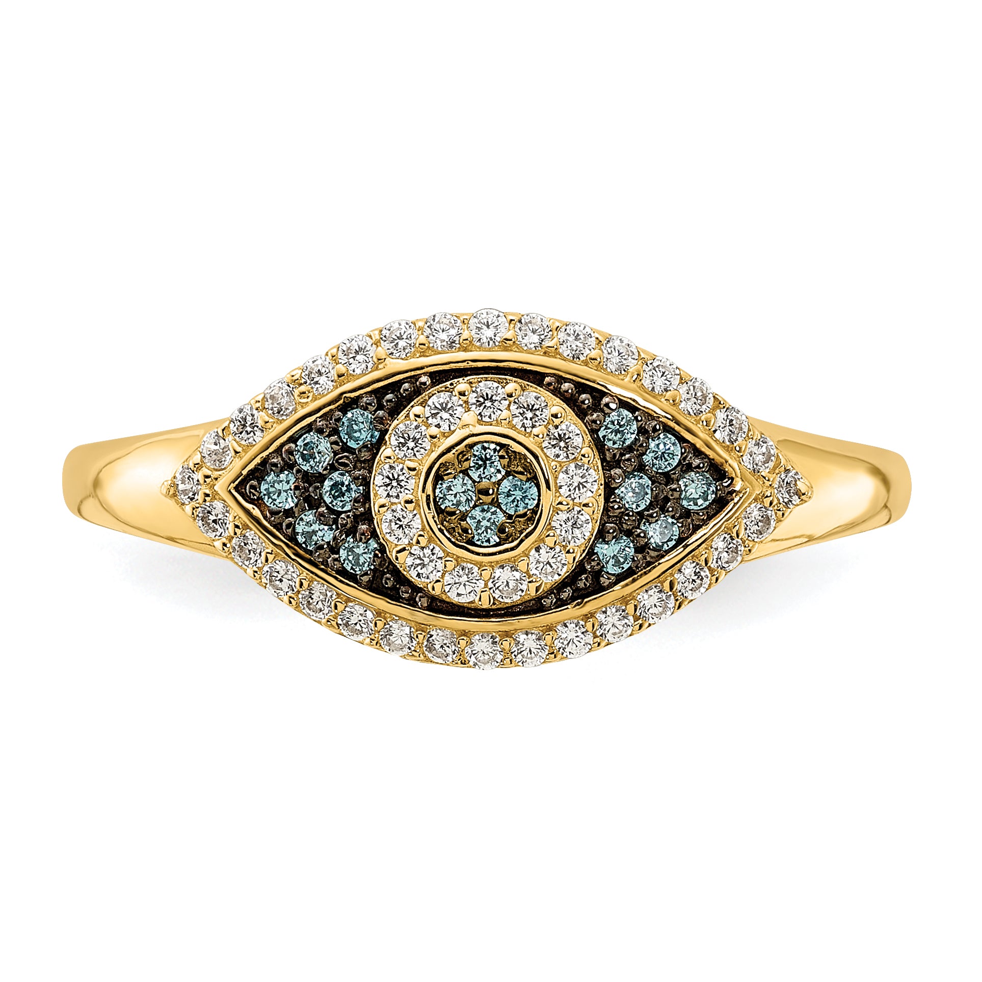 10K Polished Blue and White CZ Evil Eye Ring - 7