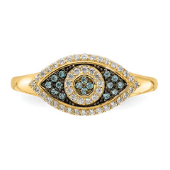 10K Polished Blue and White CZ Evil Eye Ring - 7