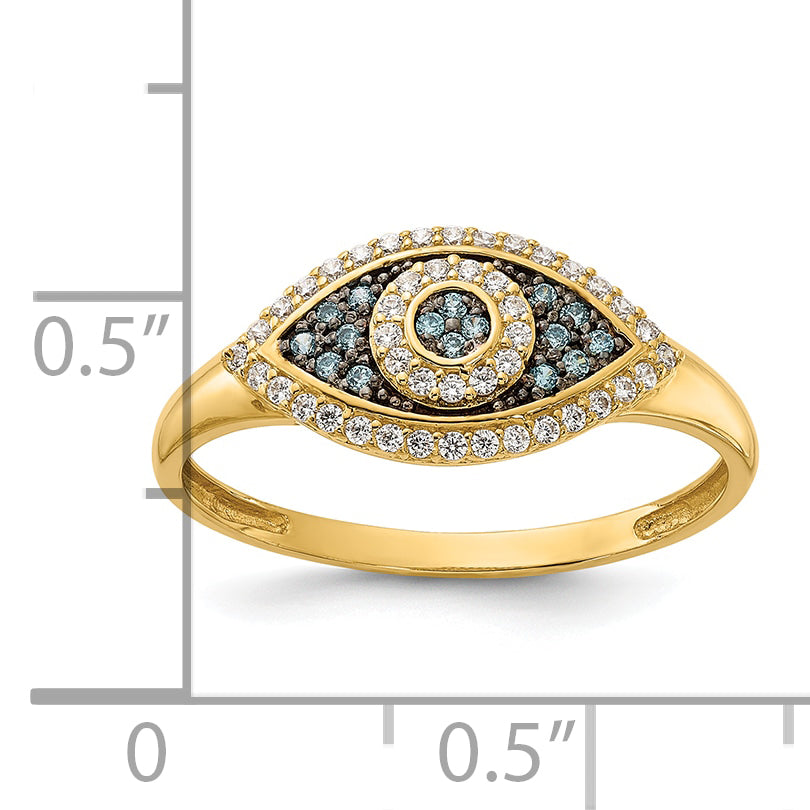 10K Polished Blue and White CZ Evil Eye Ring - 7