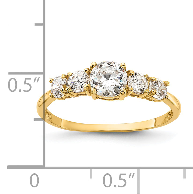 10K Polished 5 Stone CZ Ring - 7