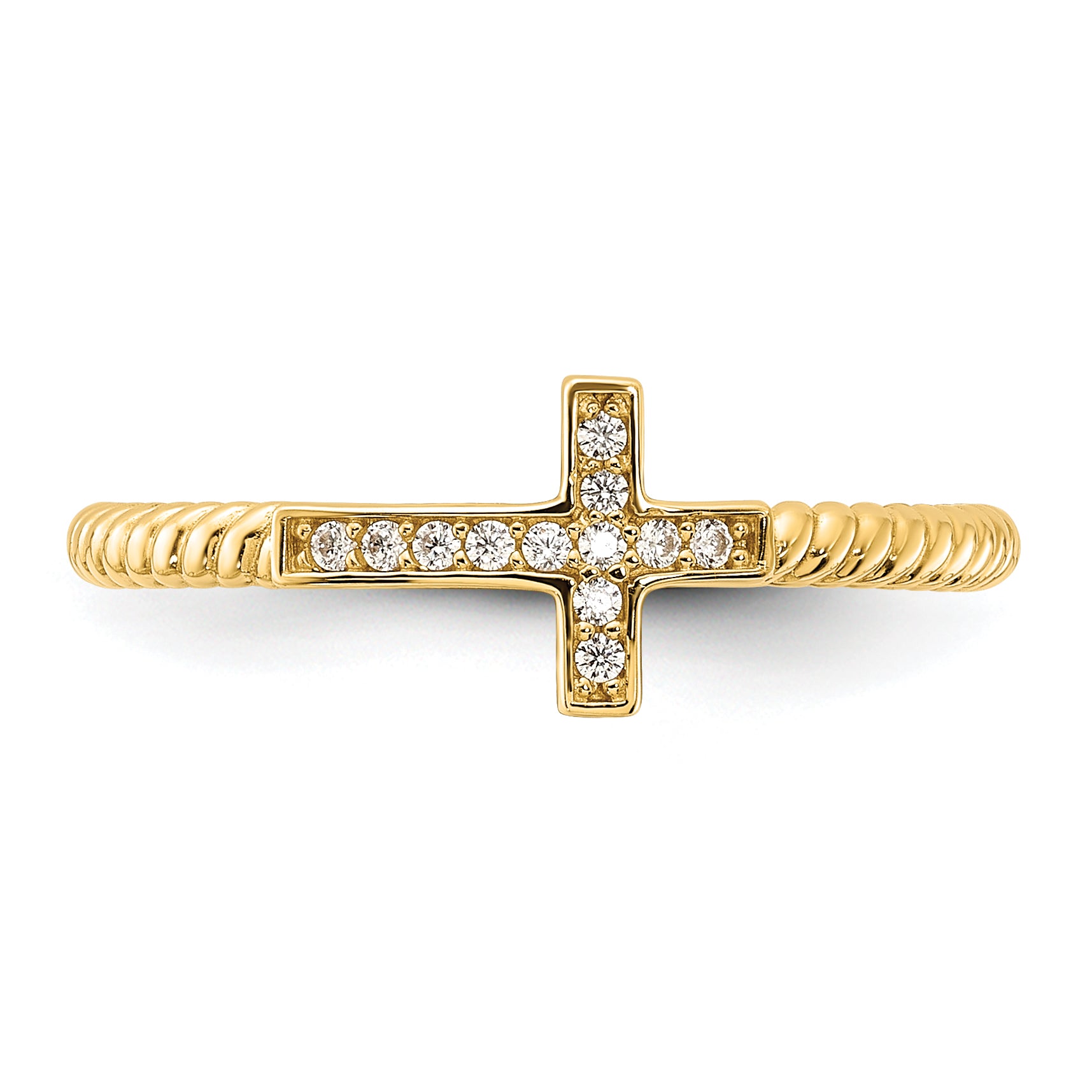 10K Polished CZ Cross Ring