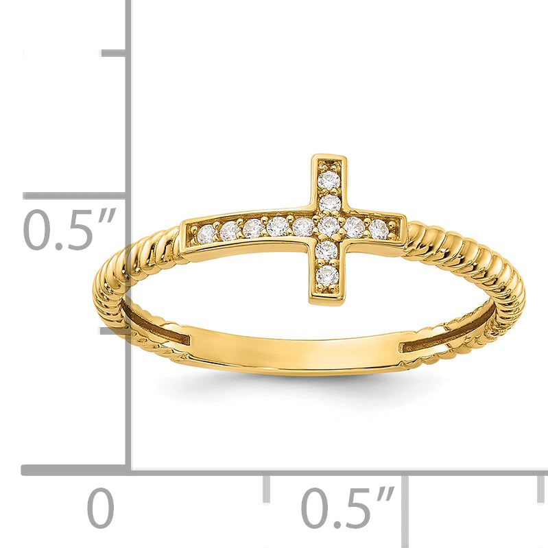 10K Polished CZ Cross Ring