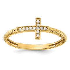 10K Polished CZ Cross Ring