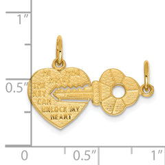 10K Yellow Gold Heart and Key Break-Apart Charm with Polished Finish
