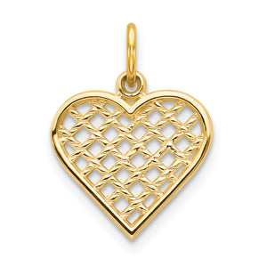 Basketweave Heart Charm in 10K Yellow Gold, 20mm - Sophia Jewelers