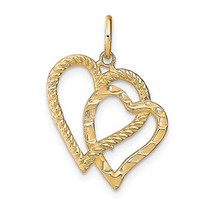 Double Heart Charm in 10K Yellow Gold, 22mm Satin & Polished - Sophia Jewelers
