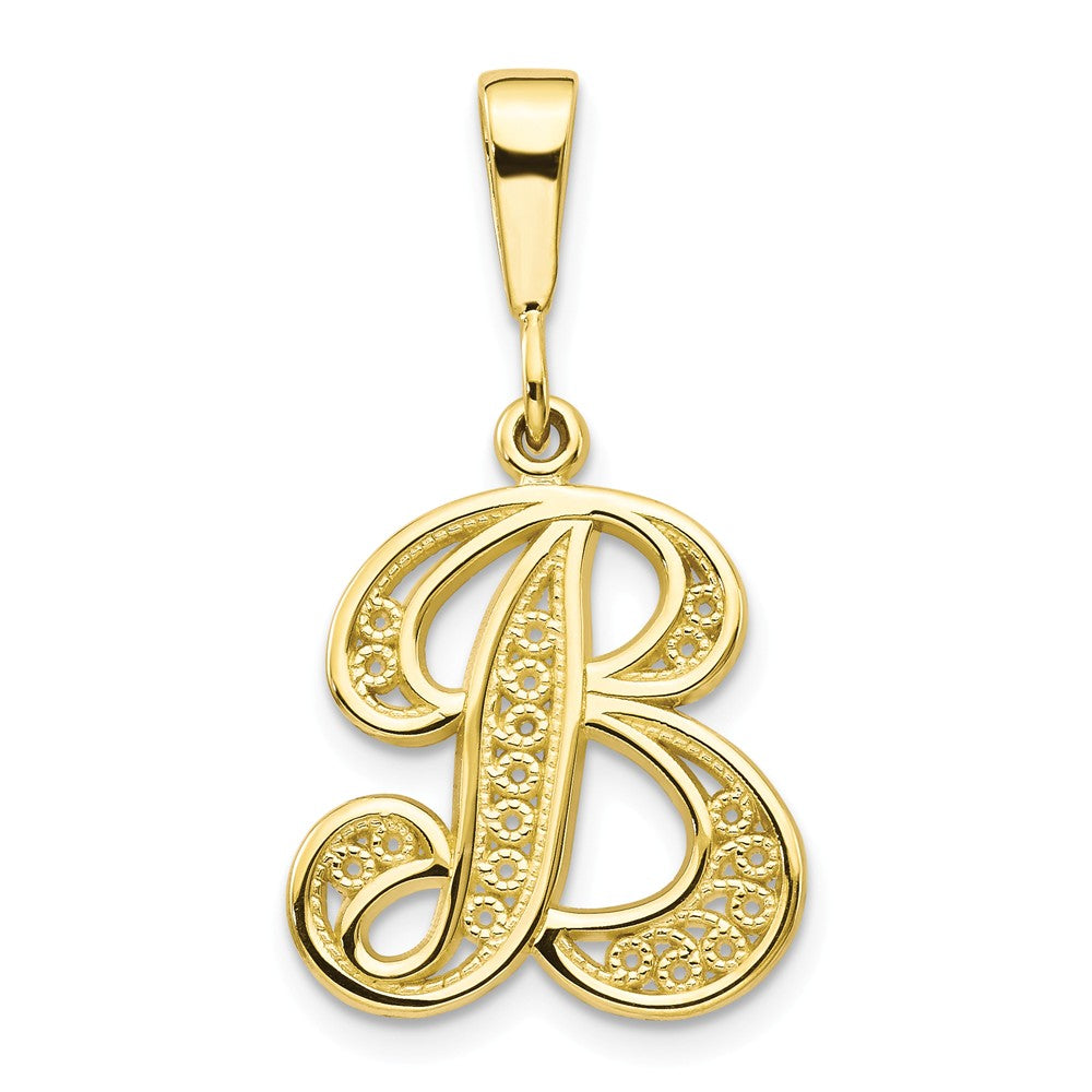 10K Gold Filigree Initial B Pendant Elegant Handcrafted Charm