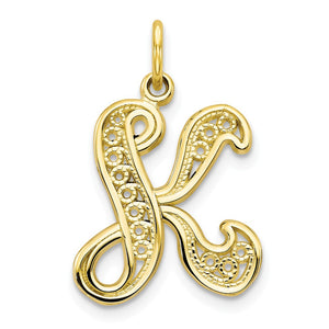 Large Filigree Initial K Pendant in 10K Yellow Gold - Sophia Jewelers