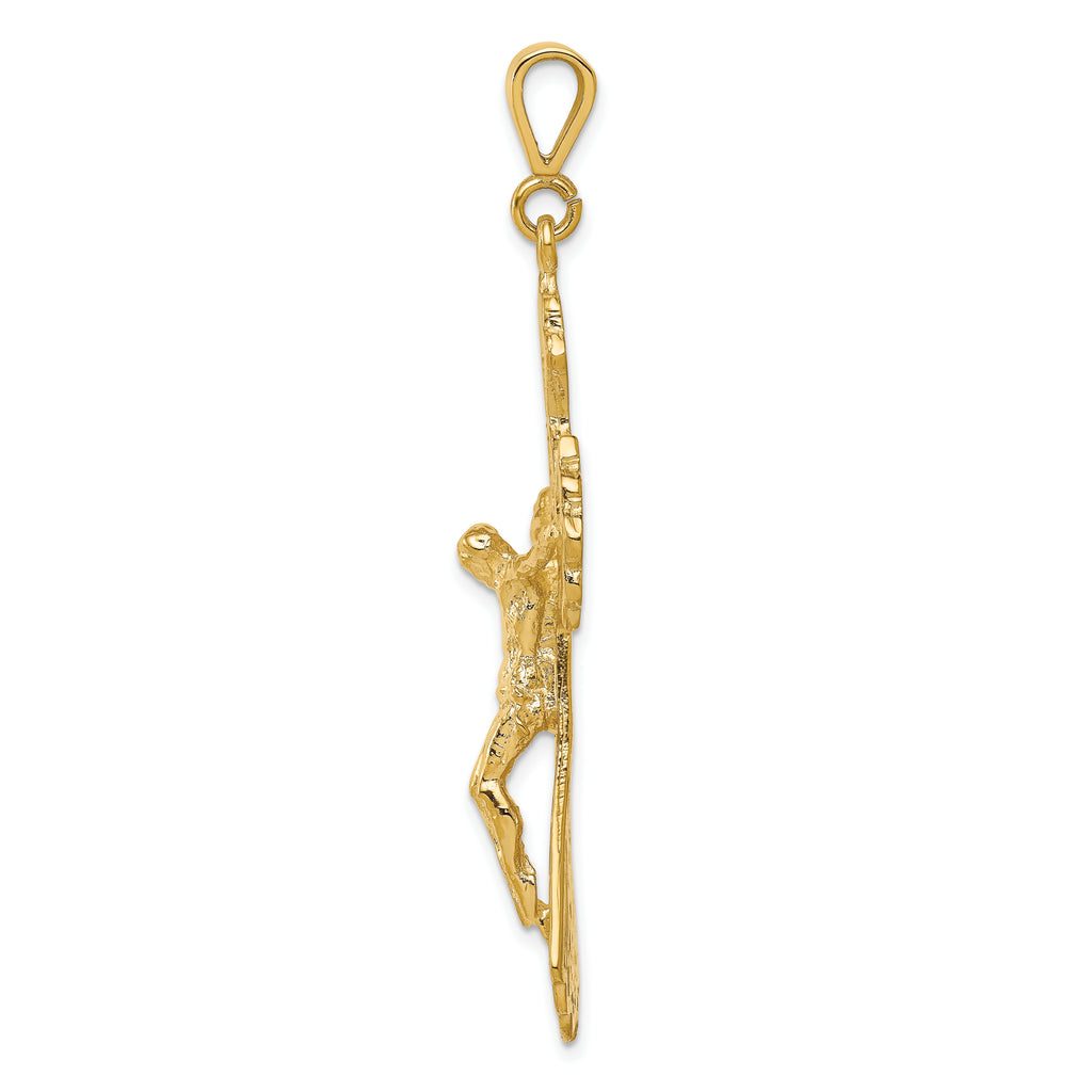 10K Gold Polished Crucifix Pendant Solid and Elegant 46mm Charm