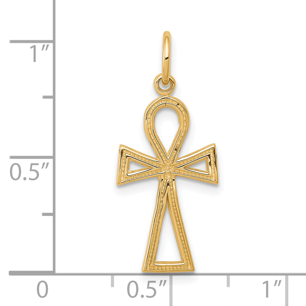 10K Gold Ankh Cross Charm with Polished Solid Design Etiquette