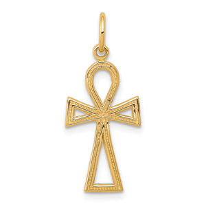 Ankh Cross Charm in 10K Yellow Gold, 27mm Textured - Sophia Jewelers