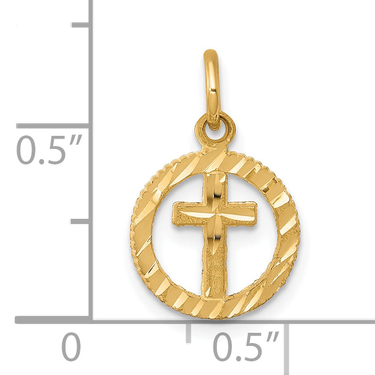 10K Gold Solid Cross in Circle Eternal Life Charm  Polished & Elegant