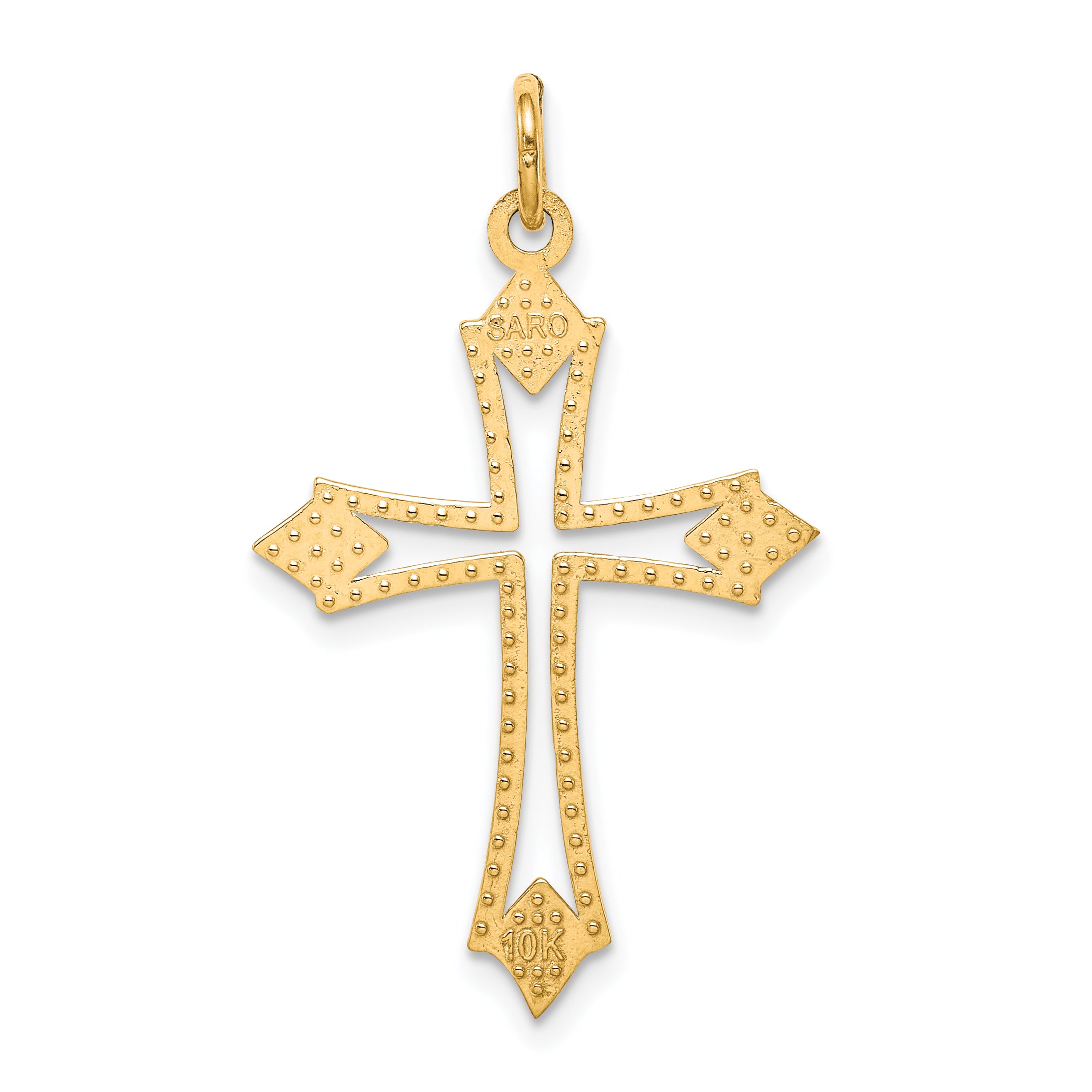 10K Gold Polished Cross Charm with Solid Design  32mm Elegant Pendant