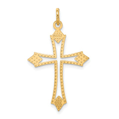 10K Gold Polished Cross Charm with Solid Design  32mm Elegant Pendant