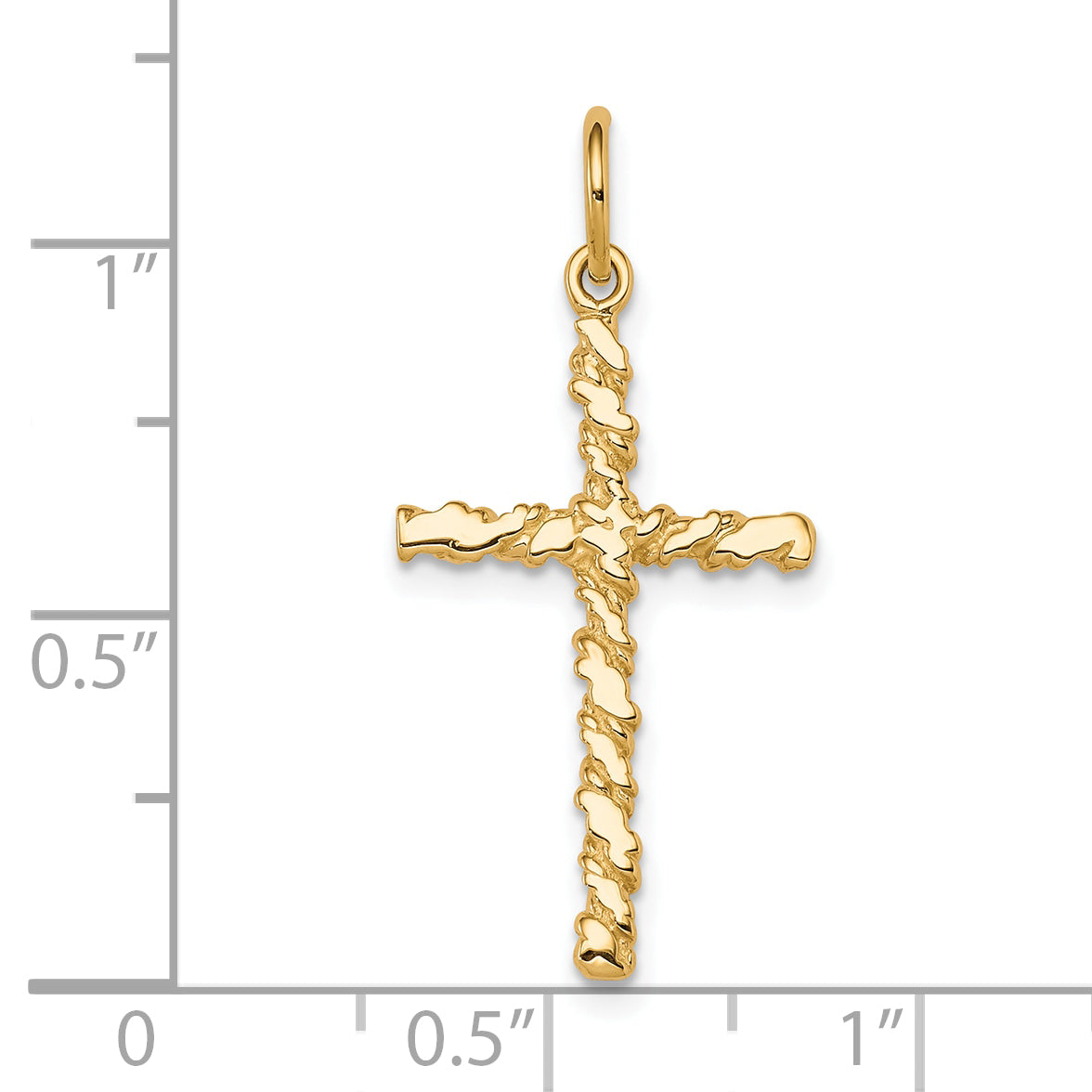10K Gold Nugget Cross Charm with Polished Finish Solid Stylish Design