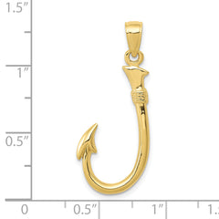 10K 3D Fish Hook Pendant