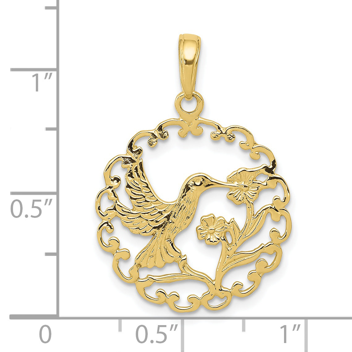 10k Hummingbird in Round Frame Pendant