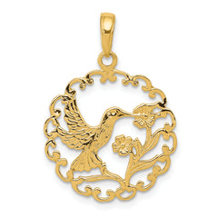10k Hummingbird in Round Frame Pendant