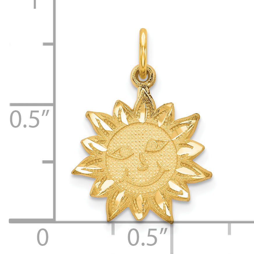 10K Gold Sun Charm Pendant with Polished Finish Elegant Yellow Design