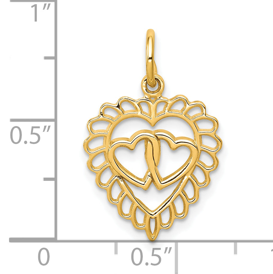 10K Yellow Gold Heart Charm with Polished Finish Solid, Elegant Design