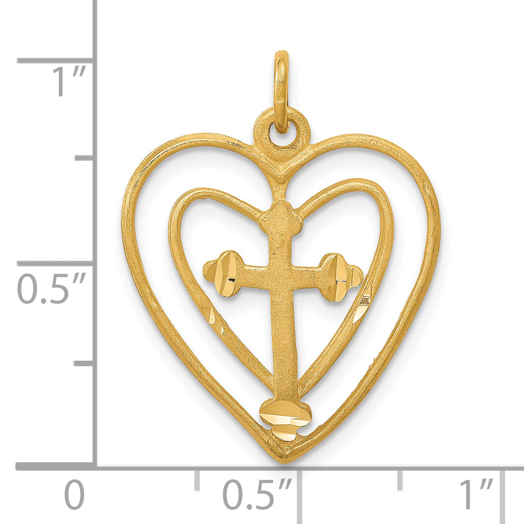 10K Gold Cross in Heart Charm with Polished Finish Timeless and Elegant